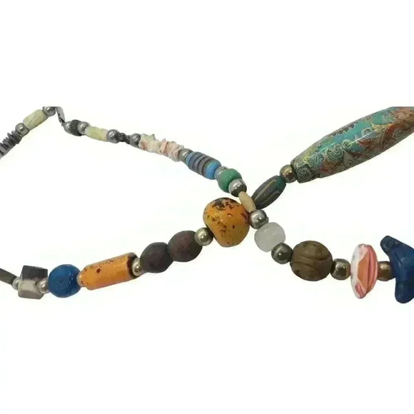 Vtg Bead Necklace Native Boho Fetish Heishi Scarab Shell Wood Murano Coral - Picture 4 of 8